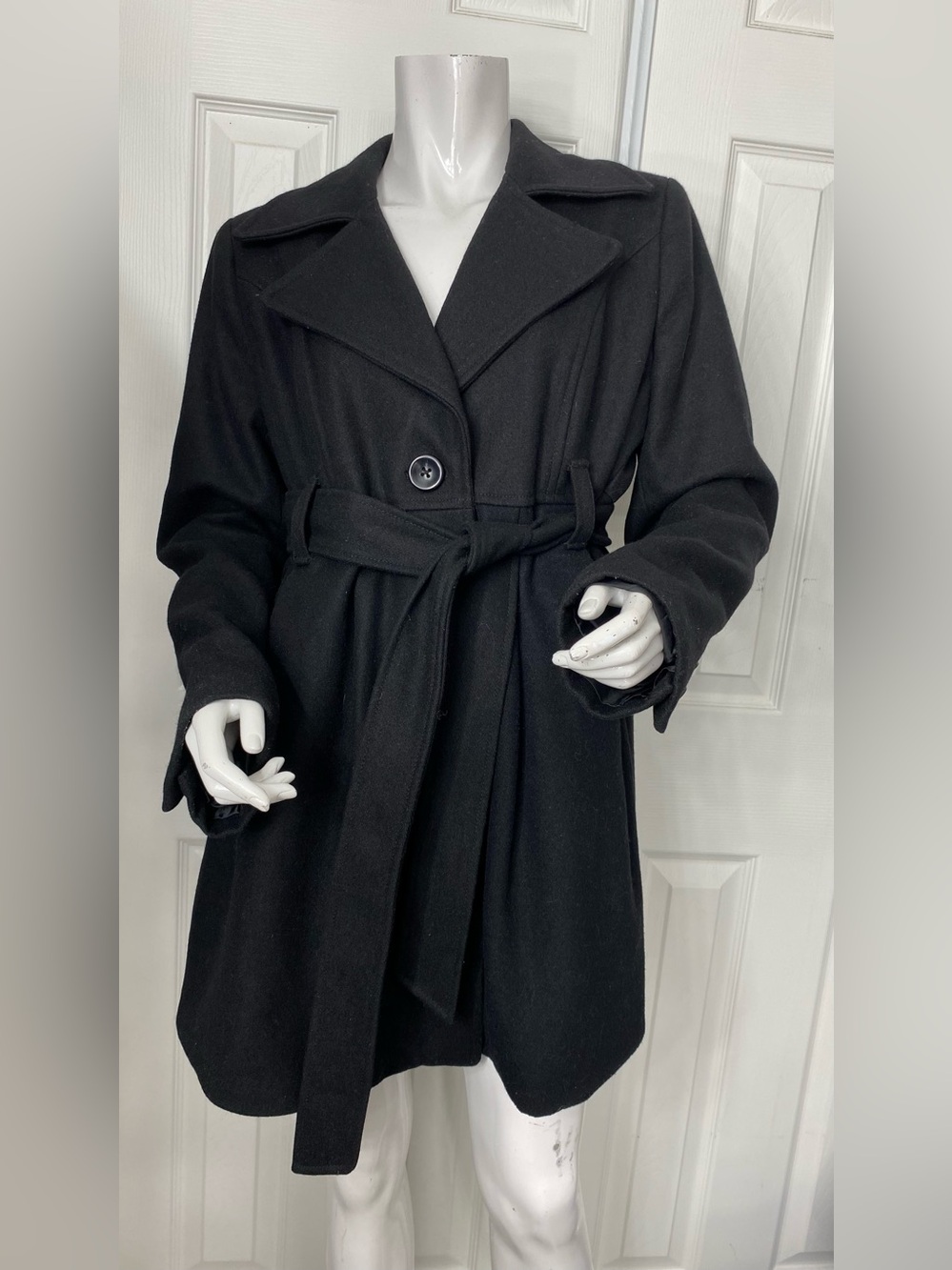 ‼️Wool Liz Lange for Target Black Belted Trench Coat with Notch Collar